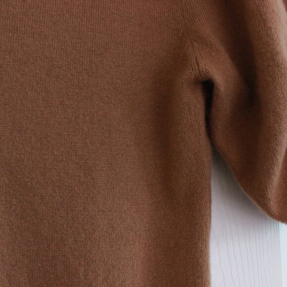 By Anthropologie Wool Cashmere Puff-Sleeve Mock-Neck Sweater in Honey Brown - Picture 13 of 14